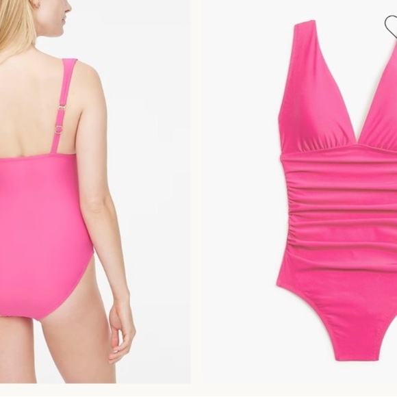 J Crew Ruched Plunge One Piece Swimsuit Pink Womens 14 Stretch V-Neck - Picture 13 of 13